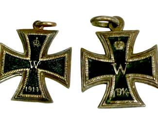 Lot of 2 WWI Imperial German 1914 Iron Cross Miniature Charms