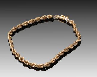 14k Gold Rope Bracelet 3mm SZ: 8