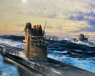 WWII U-Boat Print "Atlantic Wolves" by Robert Taylor, Signed by Artist & U-Boat Ace Peter Cremer