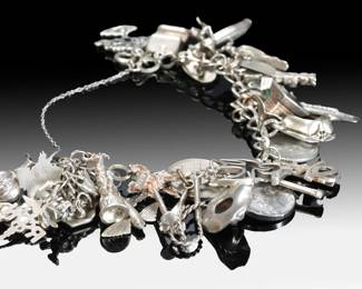 Vintage Mid-Century Sterling Silver Travel Charm Bracelet with WWII-Era Coins & Global Souvenirs