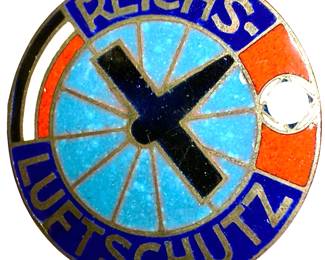 WWII German Reichsluftschutzbund (RLB) Blue Enamel Badge by Dombrowski & Händel