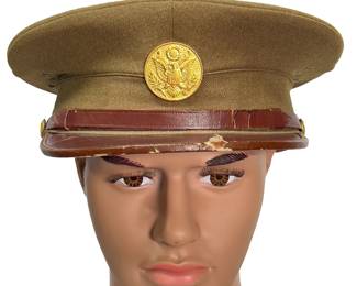 Vintage WWII Era US Army Officer Khaki Wool "Saucer" Service Cap