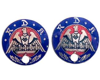 Lot of 2 - WWII German RDK (Reichsbund der Kinderreichen) Blue Variant Membership Badges
