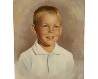 Vintage Mid-Century Oil Portrait of a Boy, Signed Charles Alexander, c. 1960s