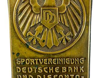 German Weimar Era Bank Sports Award Plaque - Deutsche Bank & Disconto-Gesellschaft (1929-1937)