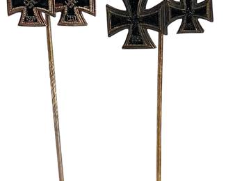 Lot of 2 German WWII Double Iron Cross 1st Class Stickpins - Maker Marked L/52