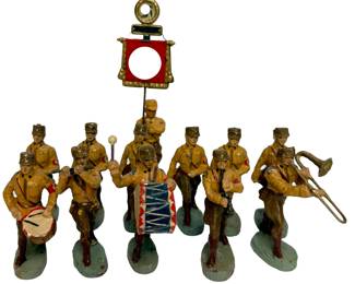 Vintage 1930s Elastolin SA Brownshirt Band - 12 German Composition Figures Toy Soldiers