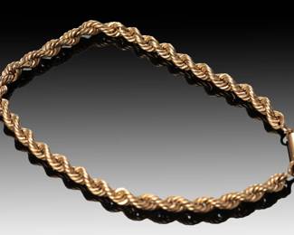 14k Gold Rope Bracelet 3mm SZ: 8