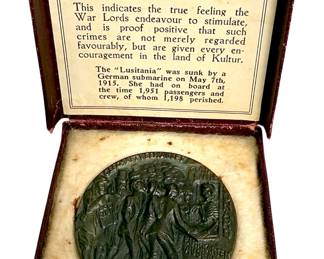 WWI British Propaganda Lusitania Medal with Original Box & Leaflet