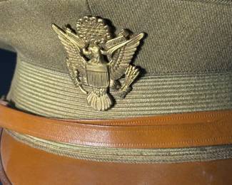 WWII US Army Officer Khaki Service Cap c. 1942-45, Regulation Issue, Authentic WW2 Uniform Hat