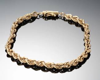 14k Gold Rope Bracelet 4.5mm SZ: 8