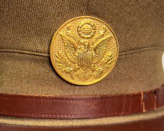 Vintage WWII Era US Army Officer Khaki Wool "Saucer" Service Cap