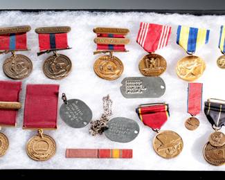 WWII-Vietnam Era US Navy & Marine Corps Medal Grouping, Named to Anthony Robello, USN Dog Tags, Good Conduct, Expeditionary, Expert Rifleman Medals