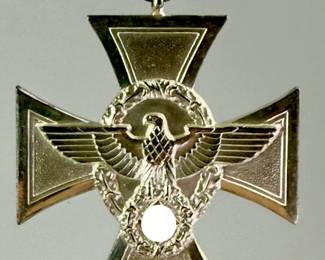 German Third Reich WWII Police 18-Year Long Service Cross Medal with Embroidered Ribbon
