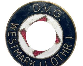 WWII German D.V.G. Westmark (Lorraine) Enameled Membership Badge by W. Redo