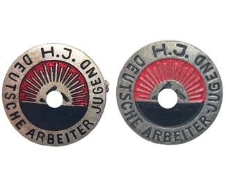 Lot of 2 Early German Hitler Youth (HJ) "Deutsche Arbeiter-Jugend" Rising Sun Badges - RZM & Ges. Gesch. Marked