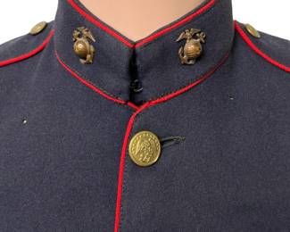 WWII Era USMC Marine Corps Corporal Dress Blue Tunic Jacket with Service Stripe & EGA Insignia