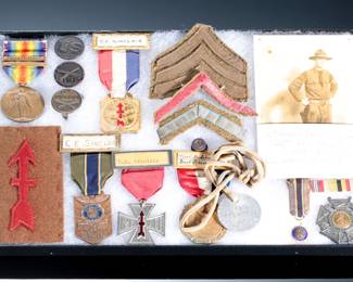 WWI Named & Wounded in Action Grouping Sgt Clarence Sinclair 32nd "Red Arrow" Division 126th Inf Aisne-Marne Offensive "Les Terribles" with Wound Chevron, Dog Tag & Rare 1919 First Reunion Medal