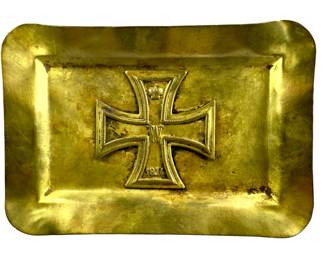 WWI German 1914 Iron Cross Trench Art Brass Trinket Tray - Original Great War Era