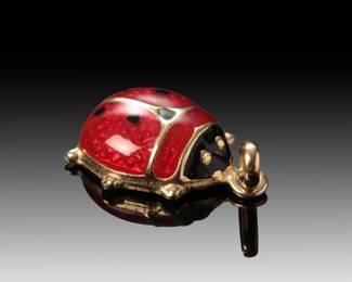 14 Karat Gold & Enamel Ladybug Pendant Italy