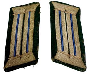 WWII German Army Wehrmacht Officials (Beamte) Collar Tabs - Matched Pair - Blue Waffenfarbe for Administrative Corps