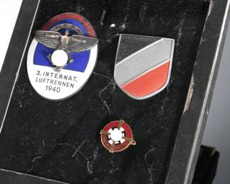 3pc WWII German Third Reich Insignia Grouping - NSFK, Deutsche Christen & Patriotic Shield