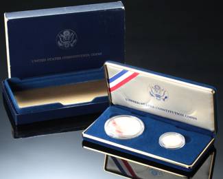 1987 US Mint Constitution Coins Proof Set Silver Dollar & Gold Five Dollar