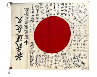 WWII Japanese Yosegaki Hinomaru Good Luck Flag with Rare Hiroshima Corporate Provenance - Chugoku Electric Power Co.