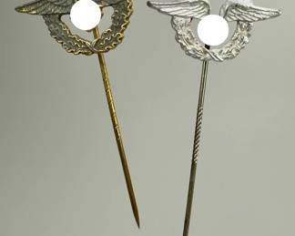 Lot of 2 WWII German DLV / NSFK Aviation Stickpins - Silver & Gold Grades - Maker Marked