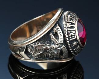 10K Gold US Marine Corp Ring Semper Fidelis & Iwo Jima SZ: 12.25