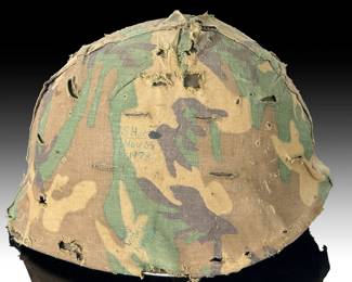 1978 Helmet US M1 Steel Pot Helmet with Mitchell Camouflage Cover - Las Vegas Nevada Marked Liner & Chinstraps