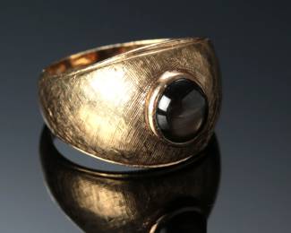 18k Gold Black Star Sapphire Ring Mens SIZE: 8