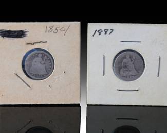 Lot of 2 1854 & 1887 Seated Liberty Dimes Silver Coin