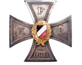 German WWI Weimar Era Veterans FKB Cross Badge by Deschler & Sohn (Frontkämpfer-Bund)