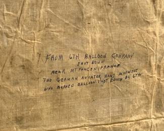 RARE WWI US 6th Balloon Co. Souvenir Fabric from Balloon Shot Down by German Ace HANS MARWEDE - Meuse-Argonne 1918