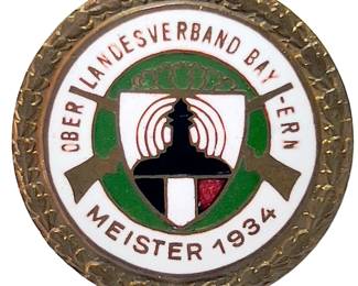 1934 Bavarian "Meister" Shooting Champion Pin - Early Transitional Period by Deschler