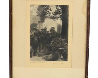 A.E. Schaaf Signed 1919 WWI Photo Print: U.S. 2nd Division "Indianhead" Soldiers, Armistice Day 1918 at Washington Square Arch, NYC