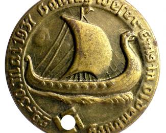German 1937 Gautag Weser-Ems Tinnie - Oldenburg Rally Badge - Viking Ship