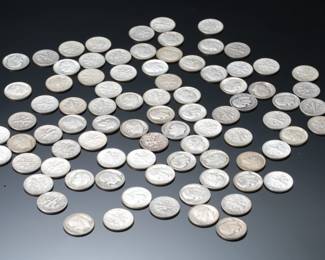 Lot of 84 US Pre 1964 Roosevelt Dimes 90% Silver