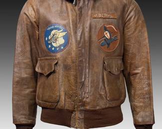 WWII 8th Air Force A-2 Leather Jacket - 392nd BG Lt. Don Flory - Hand Painted Nose Art - Photo Matched, Air Medal, Full Provenance Bomber Jacket