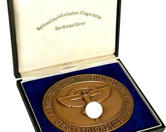 1938 Germany NSFK Deutschlandflug Cased Table Medal Plaquette - Signed Christiansen - Serial Numbered