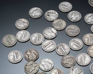 Lot of 54 US Mercury Dimes 90% Silver