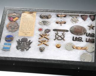 Multi-Generational U.S. Military Collection - Spanning Spanish-American War, WWI, WWII Airborne & Vietnam - Featuring Rare Glider Badge, USWV & Dog Tags