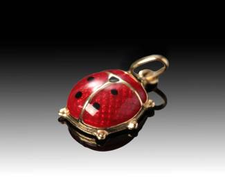 14 Karat Gold & Enamel Ladybug Pendant Italy