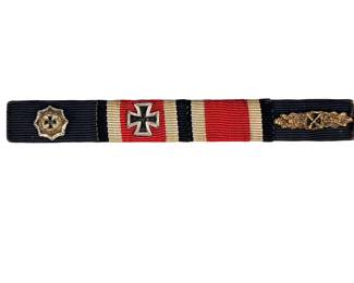 WWII German 3-Place Medal Ribbon Bar - Iron Cross 1st Class & War Merit Cross