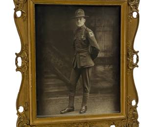 WWI Portrait US Marine, 2nd "Indianhead" Division, Sharpshooter Badge, Ornate Frame
