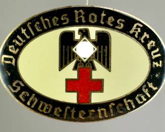 WWII German Third Reich DRK Red Cross Schwesternschaft Nurse's Enameled Badge - C.T.D. Maker Marked, S/N 2771