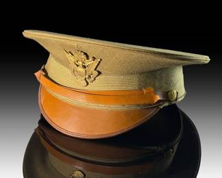 WWII US Army Officer Khaki Service Cap c. 1942-45, Regulation Issue, Authentic WW2 Uniform Hat