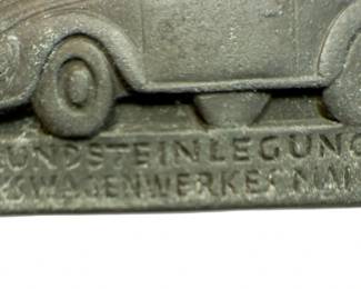 1938 VW Volkswagen Factory Cornerstone Laying Tinnie Badge - KdF-Wagen - Third Reich DAF