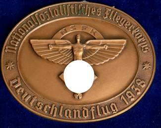 1938 Germany NSFK Deutschlandflug Cased Table Medal Plaquette - Signed Christiansen - Serial Numbered